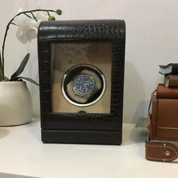 Renzo Romagnoli Black Crocco Leather Single Watch Wander Box RENZBO-045 - Picture 2 of 16